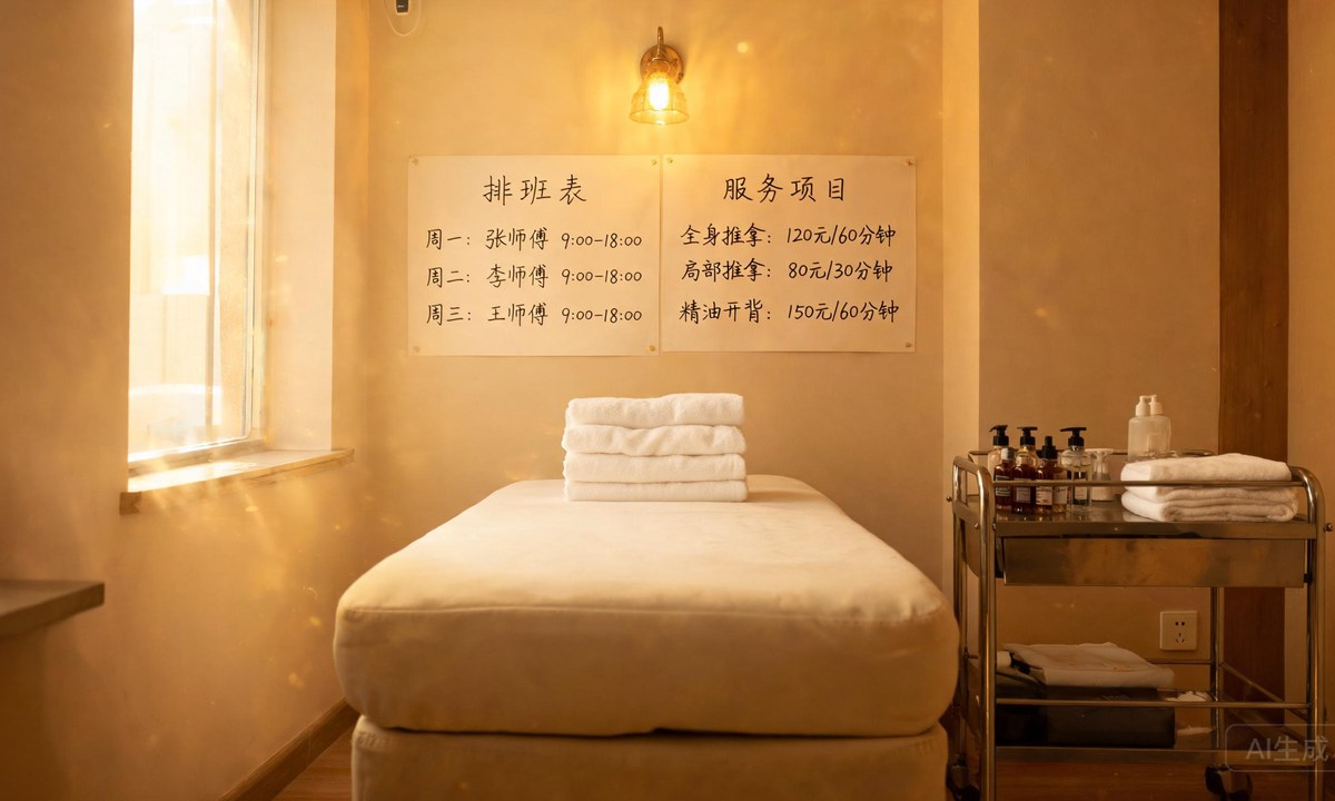 推拿理疗门店：技师排班与服务项目清晰匹配